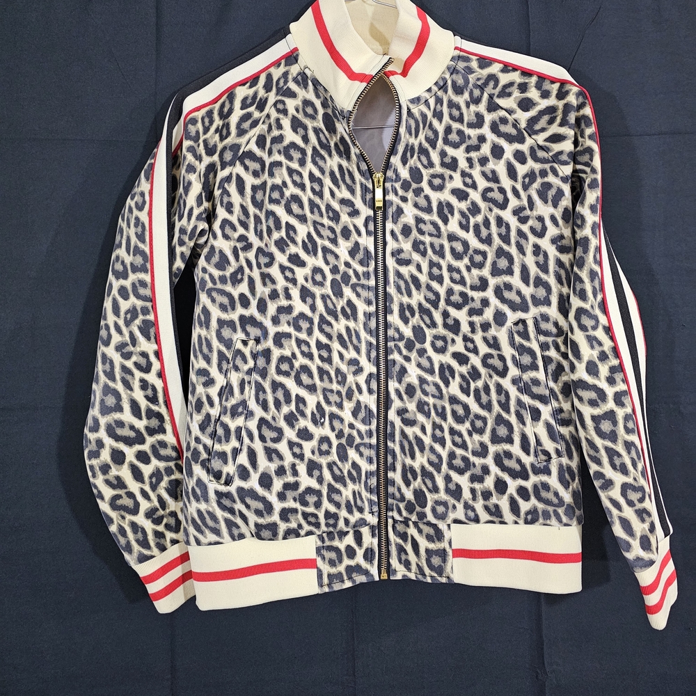 Leopard Print Track Jacket with Red and Black Accents